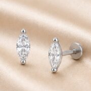 Titanium Stud Earrings Sparkly Marquise in Silver - image2 regenerated follow-up 3