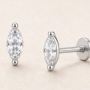 Titanium Stud Earrings Sparkly Marquise in Silver - image2 regenerated follow-up 4