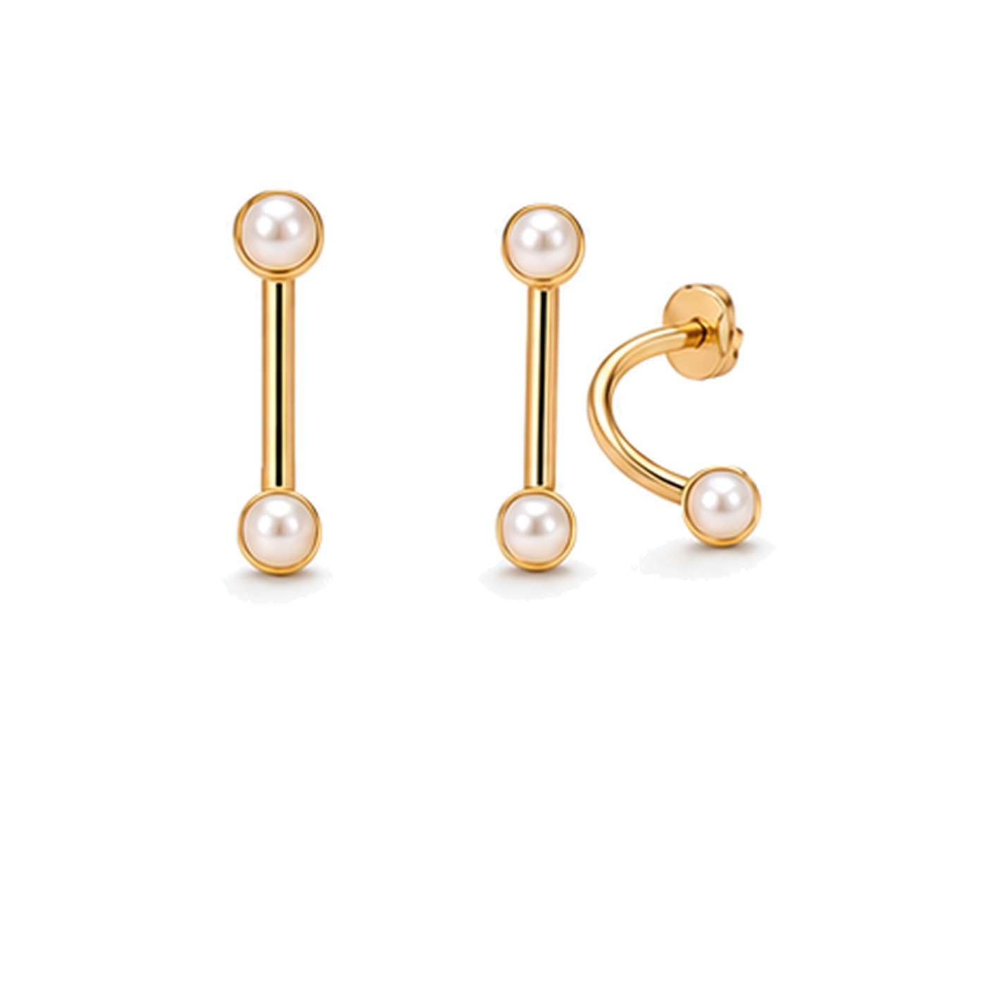 Stud Earrings Pearl Double Ear Jacket with S925 Silver - image2 approved white first image
