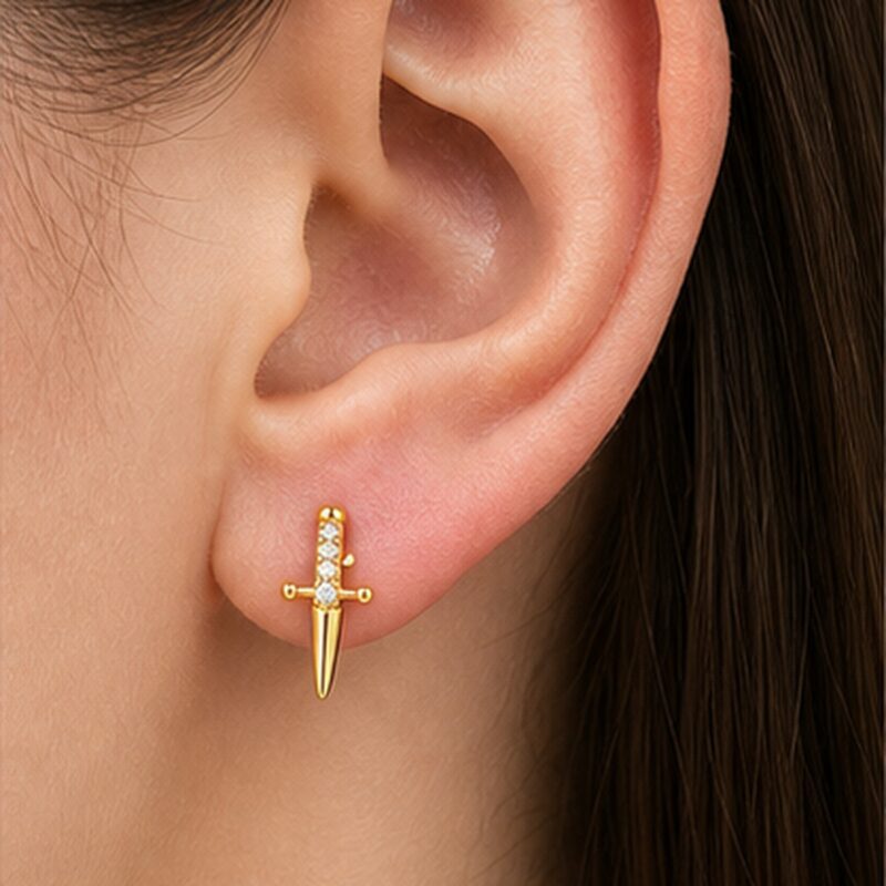 Flat Back Stud Earrings Dagger in F136 Titanium - image2 regenerated follow-up 2