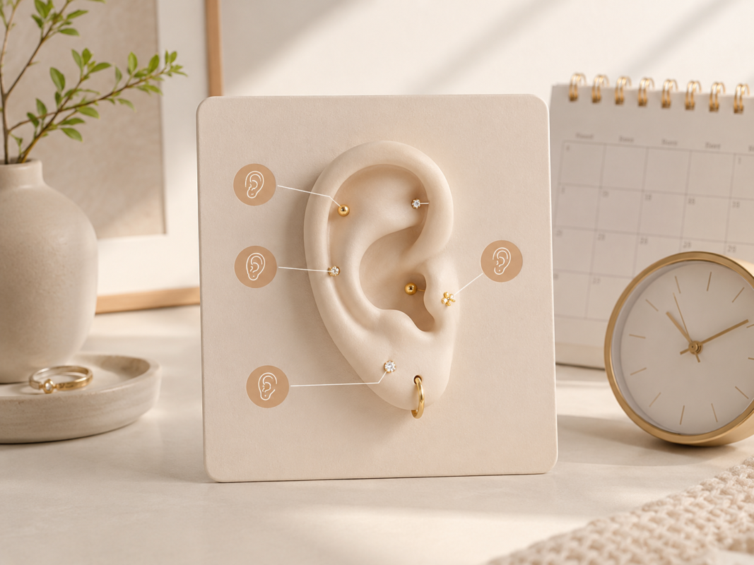 ear piercing placement chart showing lobe and cartilage piercing positions