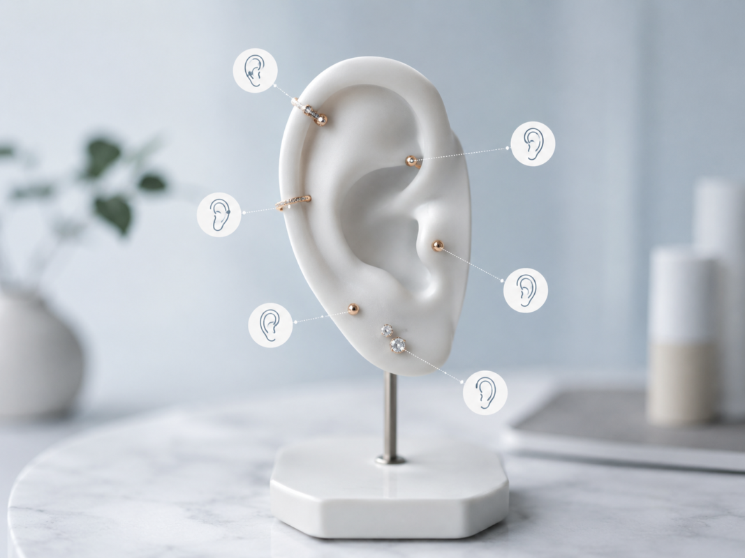 ear piercing placement chart with common piercing positions