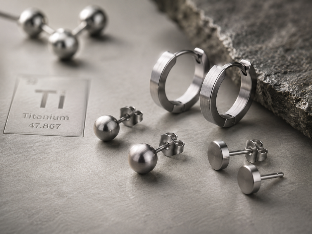 hypoallergenic titanium earrings close up