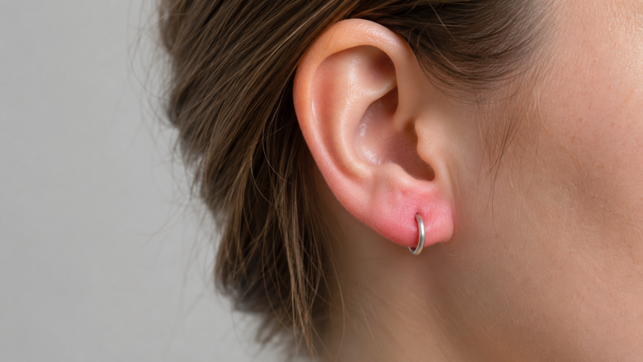 earring irritation on a sensitive earlobe