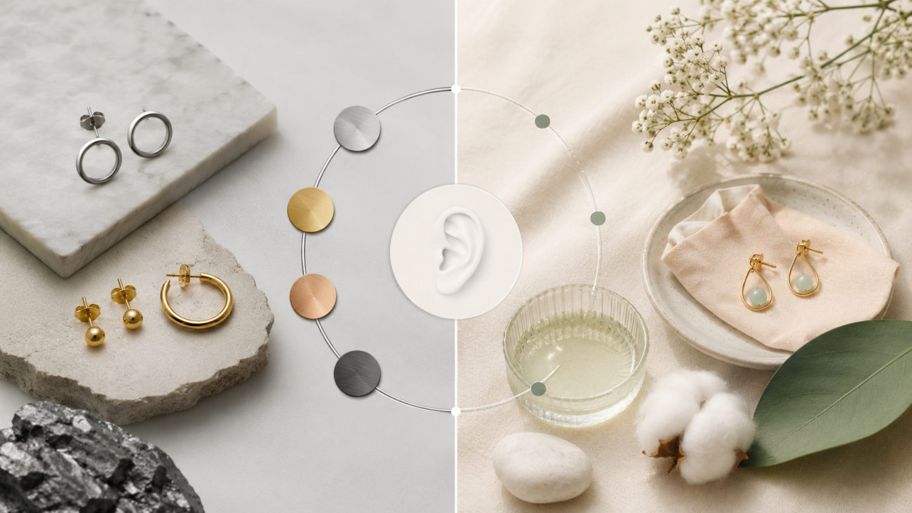 comparison of safe and unsafe earring materials for sensitive skin