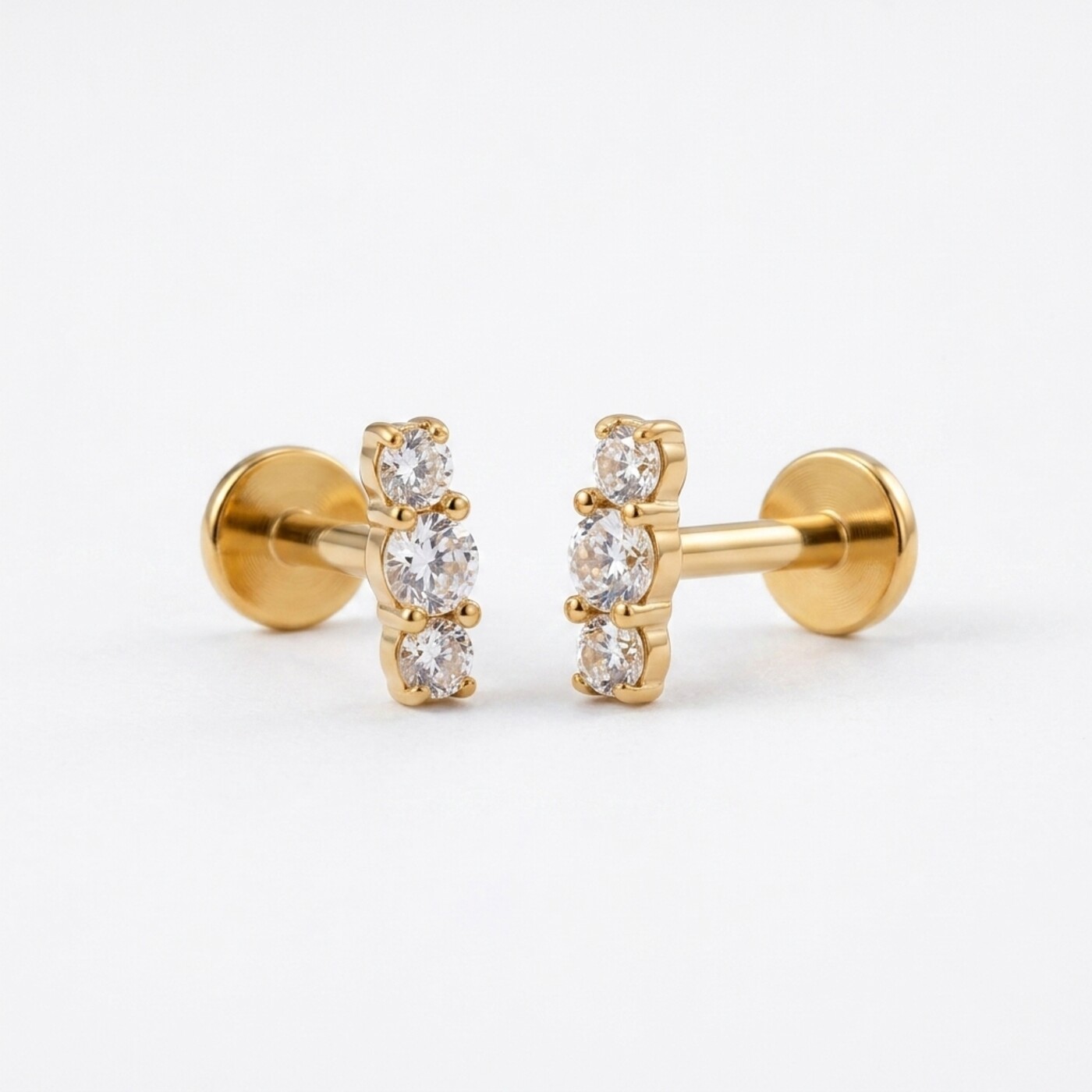 Flat Back Stud Earrings Crystal Trio Bar in F136 Titanium - product image 1