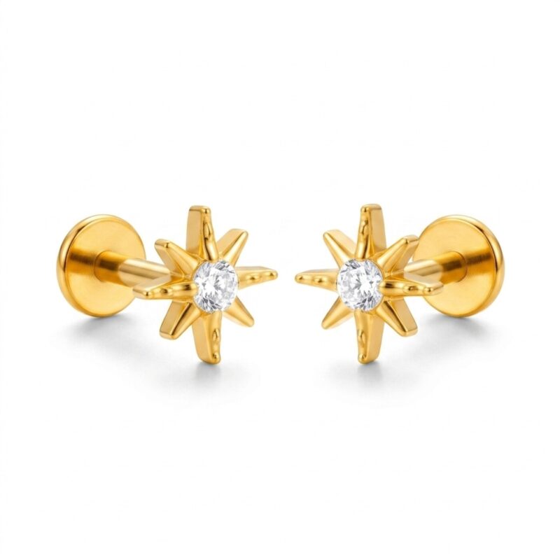 Flat Back Stud Earrings Celestial Sunburst in F136 Titanium - product image 1