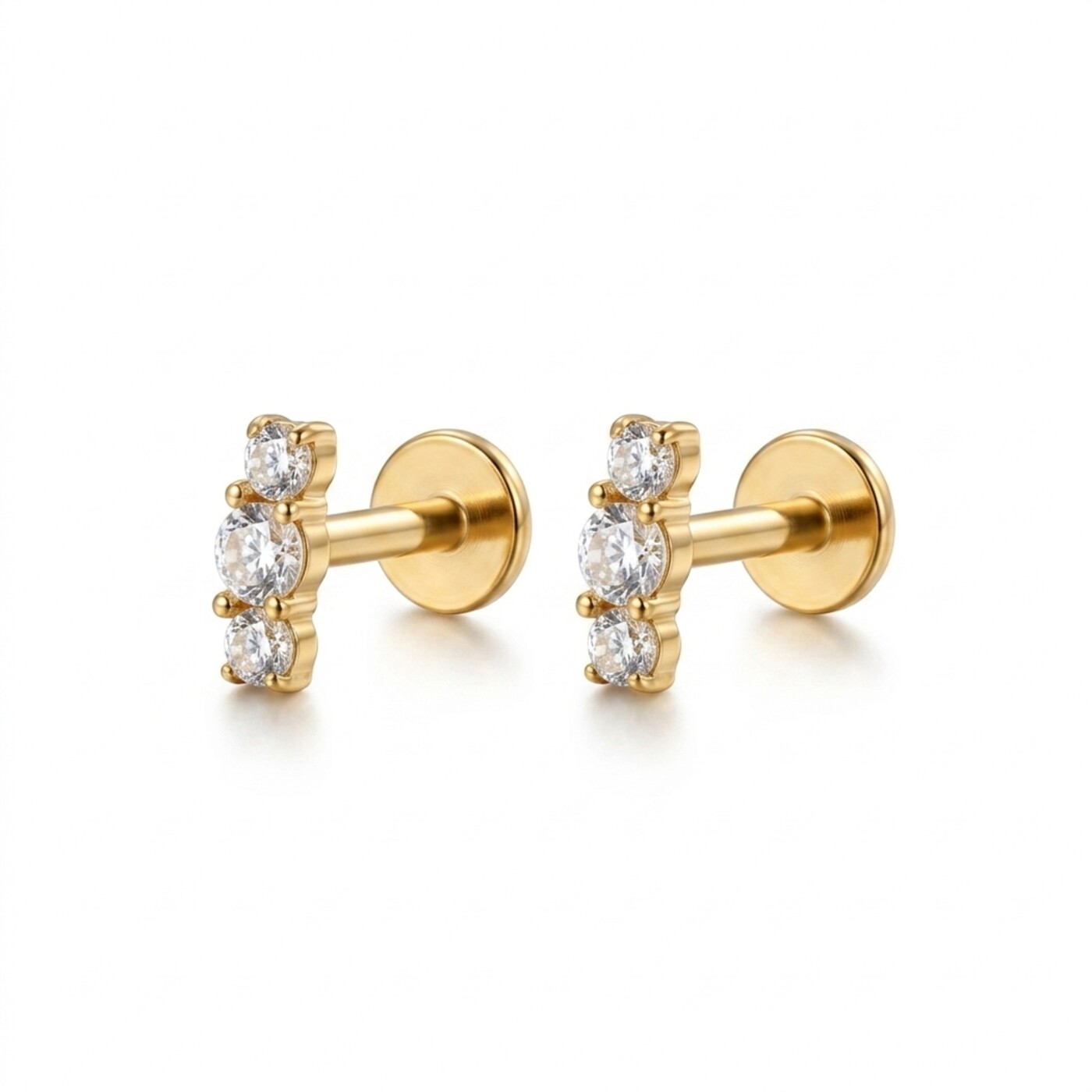Flat Back Stud Earrings Crystal Trio Bar in F136 Titanium - pure white product image