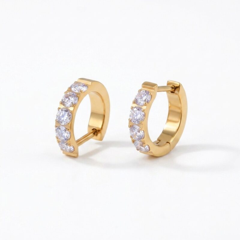 F136 Titanium Moissanite Huggie Hoop Earrings - white background product image