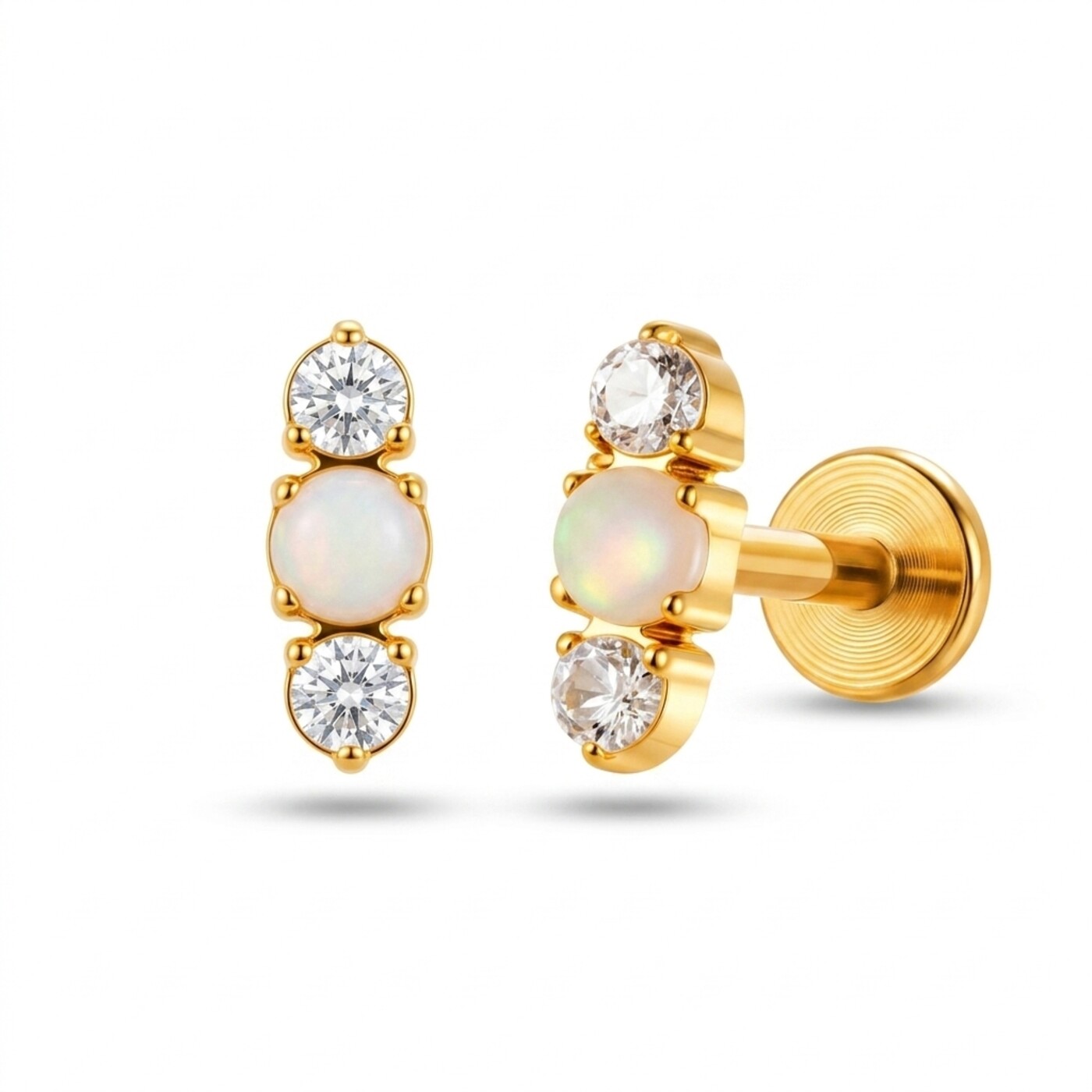 Flat Back Stud Earrings Opal Crystal Trio Bar in F136 Titanium - product image 1