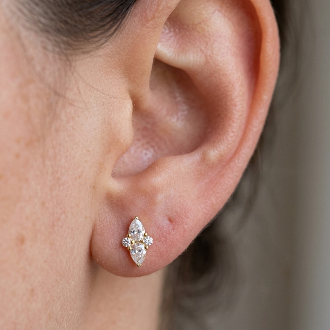 Flat Back Stud Earrings Crystal Marquise in F136 Titanium - worn on ear