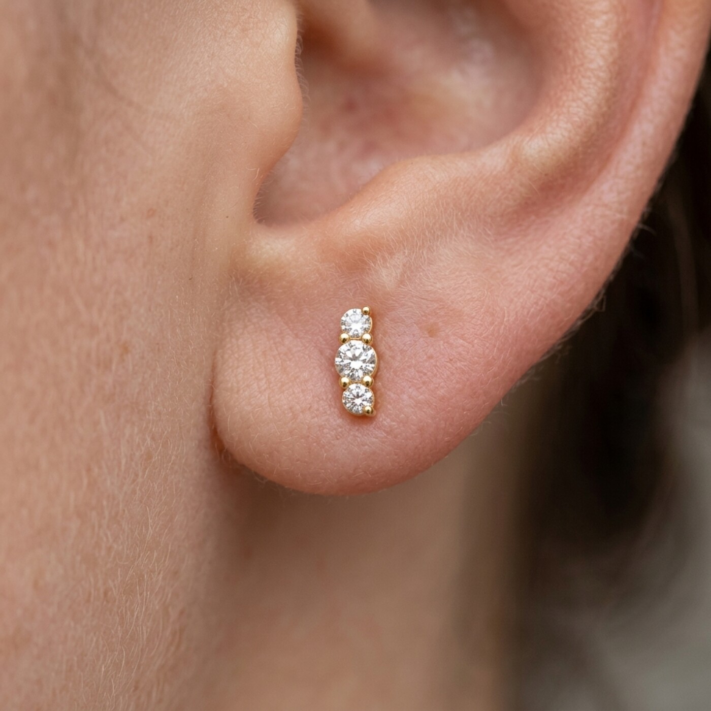 Flat Back Stud Earrings Crystal Trio Bar in F136 Titanium - product image 2
