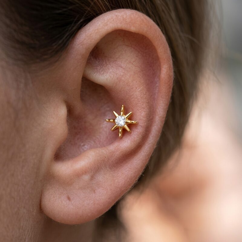Flat Back Stud Earrings Celestial Sunburst in F136 Titanium - product image 2
