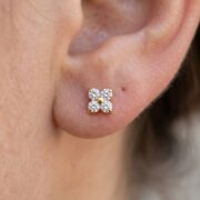 Flat Back Stud Earrings Crystal Flower in F136 Titanium - worn on ear