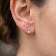 Flat Back Stud Earrings Crystal Trio in F136 Titanium - worn on ear