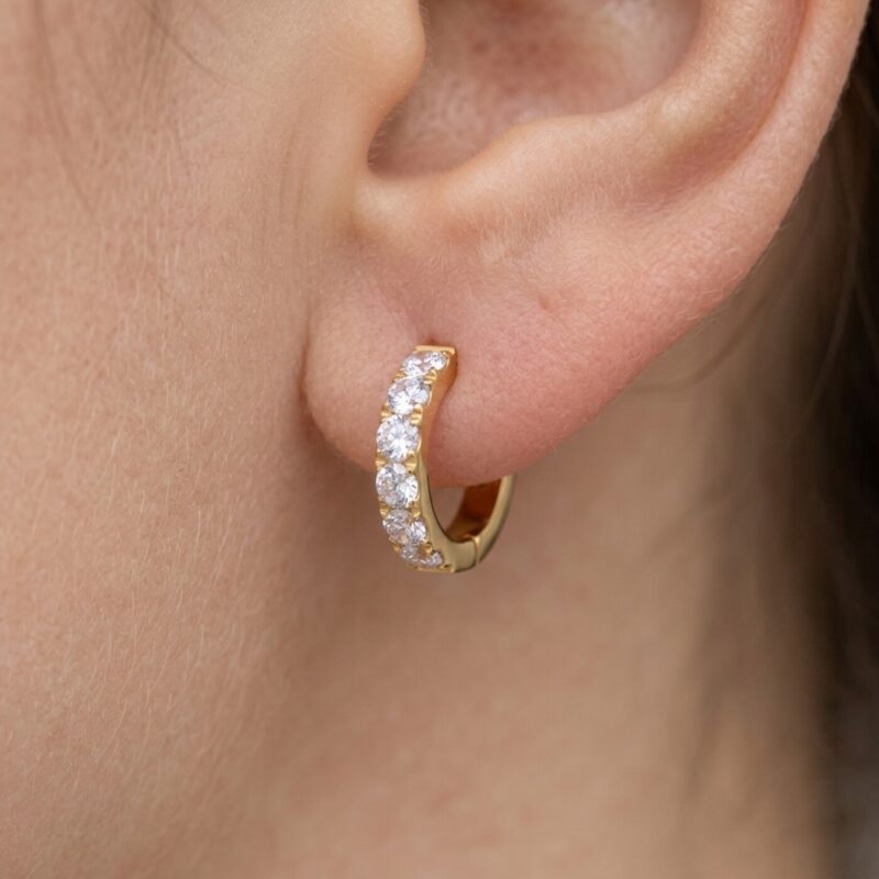 F136 Titanium Moissanite Huggie Hoop Earrings - worn on ear