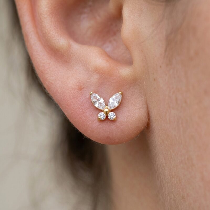 Flat Back Stud Earrings Crystal Butterfly in F136 Titanium - product image 2