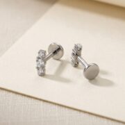 Flat Back Stud Earrings Crystal Trio Bar in F136 Titanium - product image 3