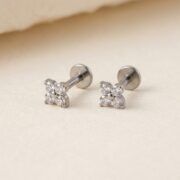 Flat Back Stud Earrings Crystal Flower in F136 Titanium - soft flatlay