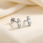Flat Back Stud Earrings Opal Crystal Trio Bar in F136 Titanium - product image 3