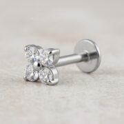 Flat Back Stud Earrings Crystal Flower in F136 Titanium - detail view