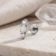 Flat Back Stud Earrings Opal Crystal Trio Bar in F136 Titanium - product image 4