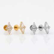 Flat Back Stud Earrings Crystal Marquise in F136 Titanium - gold and silver options
