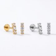 Flat Back Stud Earrings Crystal Trio Bar in F136 Titanium - product image 5