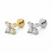 Flat Back Stud Earrings Crystal Flower in F136 Titanium - gold and silver options