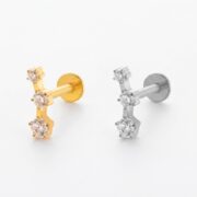 Flat Back Stud Earrings Crystal Trio in F136 Titanium - gold and silver options