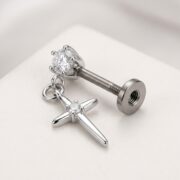 Flat Back Earrings Crystal Cross Dangle with F136 Titanium Post - detail angle