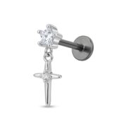 Flat Back Earrings Crystal Cross Dangle with F136 Titanium Post - secondary white background product photo
