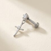 Flat Back Earrings Crystal Cross Dangle with F136 Titanium Post - soft flatlay