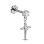 Flat Back Earrings Crystal Cross Dangle with F136 Titanium Post - white background product photo