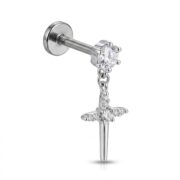 Flat Back Earrings Crystal Cross Dangle with F136 Titanium Post - white background product photo