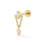 Flat Back Earrings Gold Double Chain Crystal Drop in F136 Titanium - secondary white background product photo