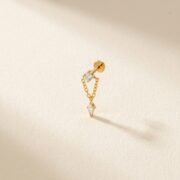 Flat Back Earrings Gold Double Chain Crystal Drop in F136 Titanium - soft flatlay