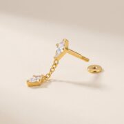 Flat Back Earrings Gold Kite Crystal Linked Drop in F136 Titanium - detail angle