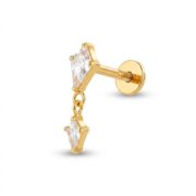 Flat Back Earrings Gold Kite Crystal Linked Drop in F136 Titanium - secondary white background product photo
