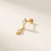 Flat Back Earrings Gold Kite Crystal Linked Drop in F136 Titanium - soft flatlay