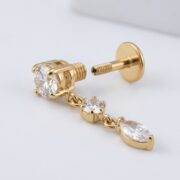 Flat Back Earrings Gold Linear Crystal Drop in F136 Titanium - detail angle