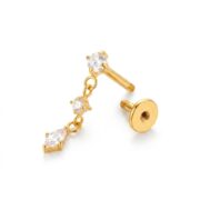 Flat Back Earrings Gold Linear Crystal Drop in F136 Titanium - secondary white background product photo