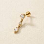 Flat Back Earrings Gold Linear Crystal Drop in F136 Titanium - soft flatlay