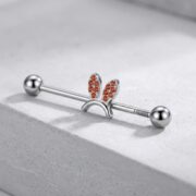 G23 Titanium Bunny Crystal Industrial Barbell Earring - detail angle