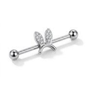 G23 Titanium Bunny Crystal Industrial Barbell Earring in Silver - secondary white background product photo