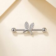 G23 Titanium Bunny Crystal Industrial Barbell Earring in Silver - soft flatlay