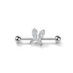 G23 Titanium Bunny Crystal Industrial Barbell Earring in Silver - white background product photo
