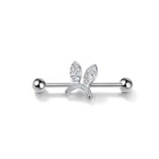 G23 Titanium Bunny Crystal Industrial Barbell Earring in Silver - white background product photo