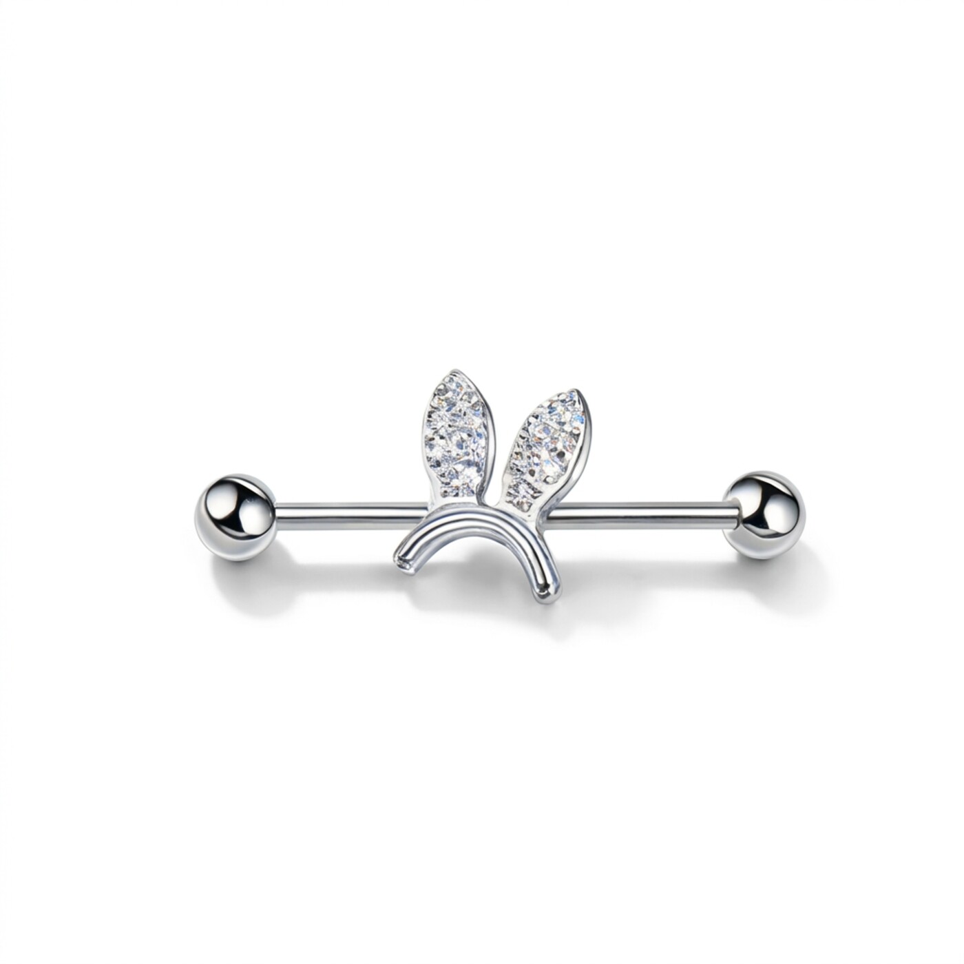 G23 Titanium Bunny Crystal Industrial Barbell Earring in Silver - white background product photo