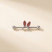 G23 Titanium Bunny Crystal Industrial Barbell Earring - soft flatlay